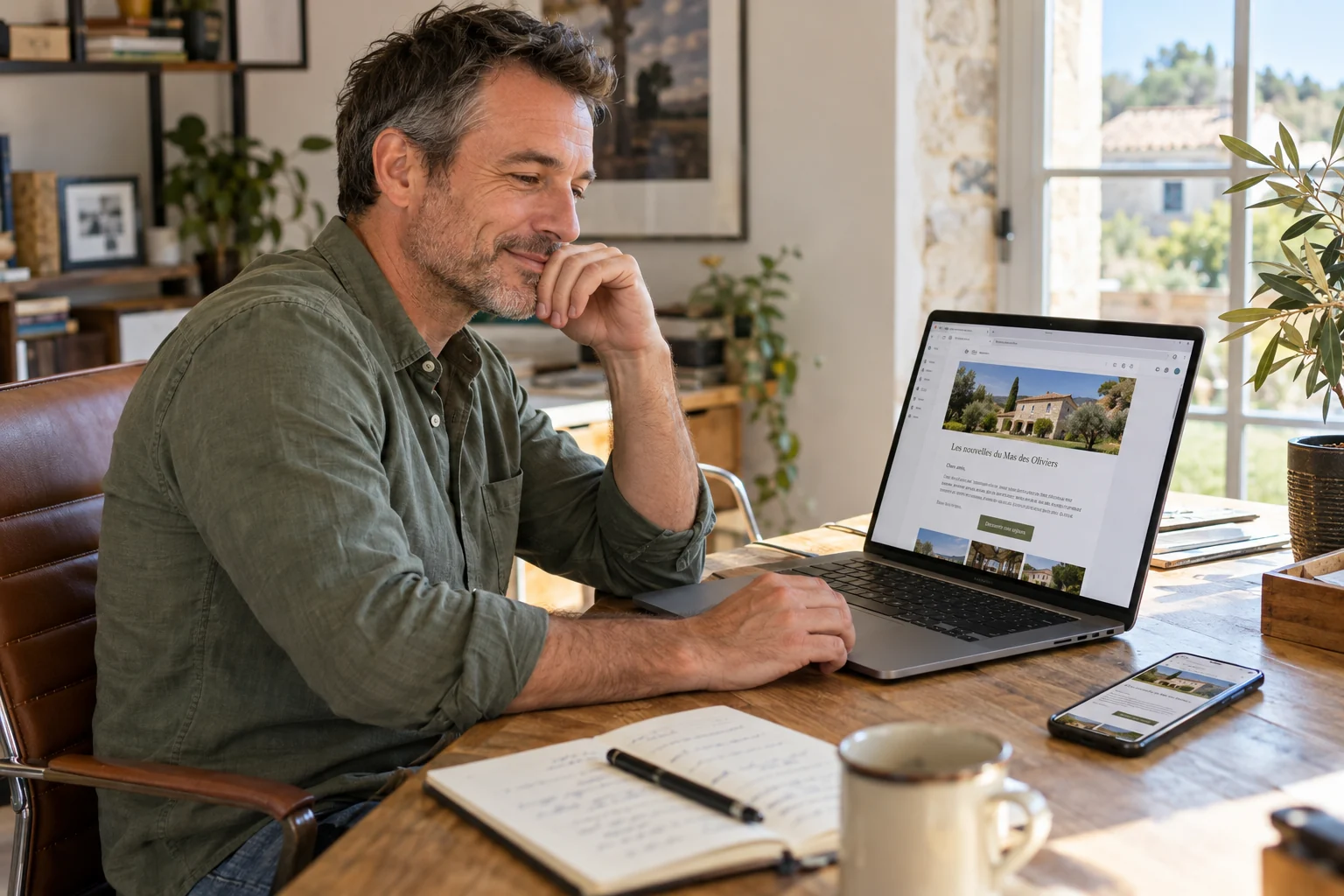Consultation d’une newsletter touristique sur ordinateur